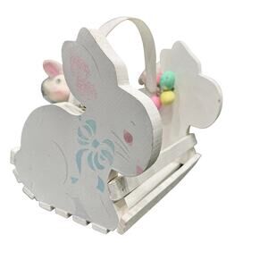 vintage Sawmill Critters hand-painted wooden Easter bunny basket crate folk art